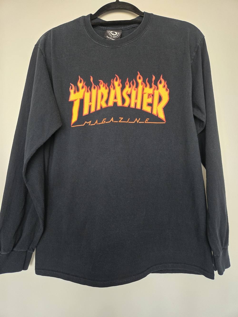 Thrasher Magazine Flame Logo Long Sleeve Shirt Black Size M
